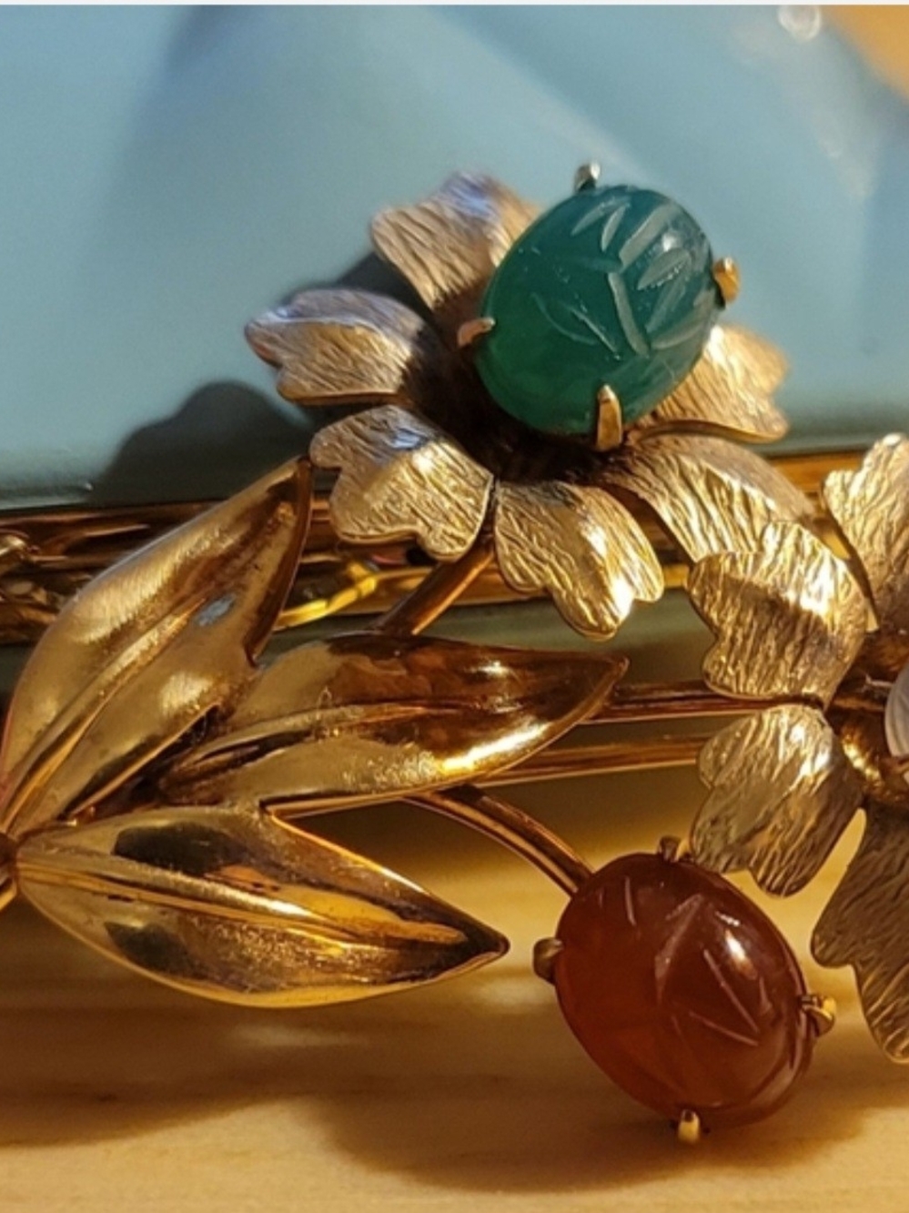 14k Yellow Gold Binder Brothers Vintage Brooch Scarab Stowns Egiptian Revival - Picture 4 of 7